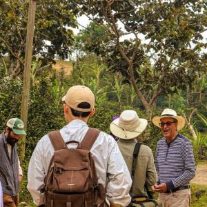 Johel with a group of tourists visiting his hacienda.
